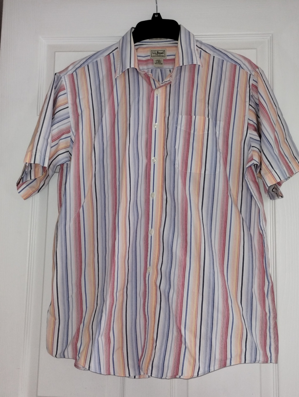L.L. Bean Men’s Short-Sleeve Multi-Stripe Button-Up Shirt - Pastel Stripes
